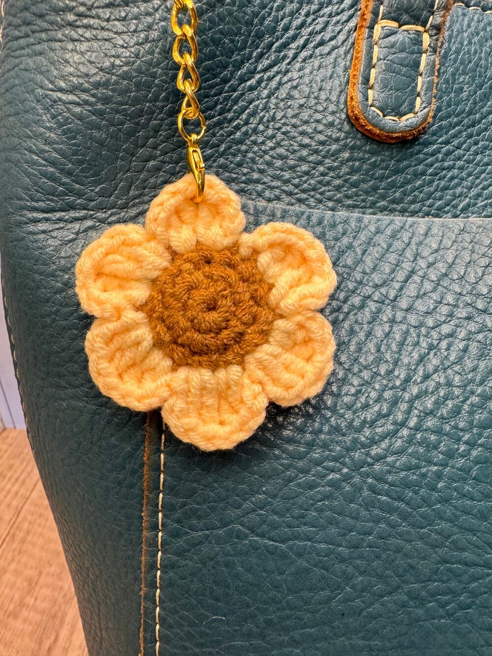 Crochet Mini Peach Flower Bag Charm Cute Daisy Purse Charm Boho Accessories